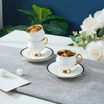 White Tall Ceramic Cup Saucer Set